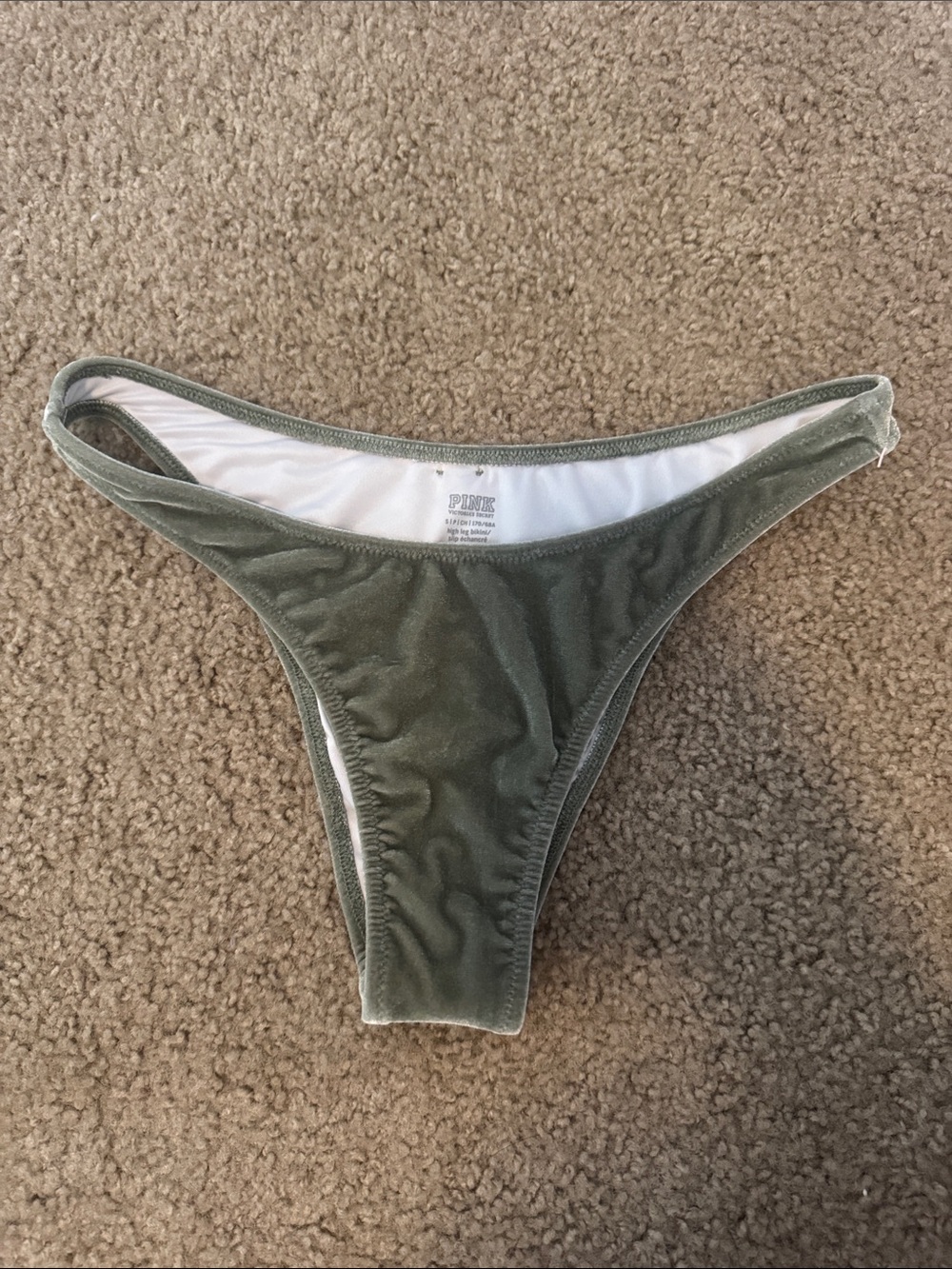 PINK Victoria's Secret Olive Green Velvet Bikini Bottom